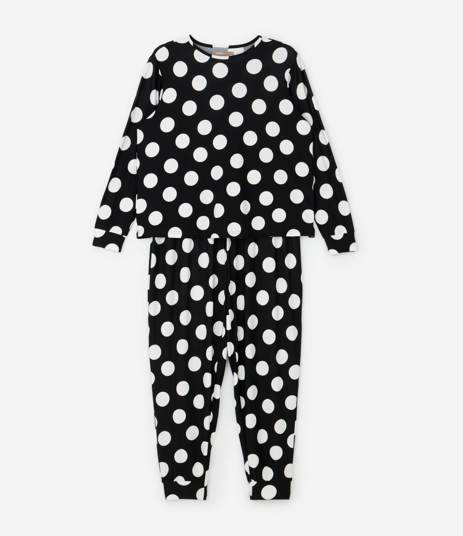 Pijama Longo Peach Touch com Estampa Poá Curve & Plus Size Branco/Preto 1