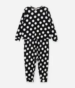 Pijama Longo Peach Touch com Estampa Poá Curve & Plus Size