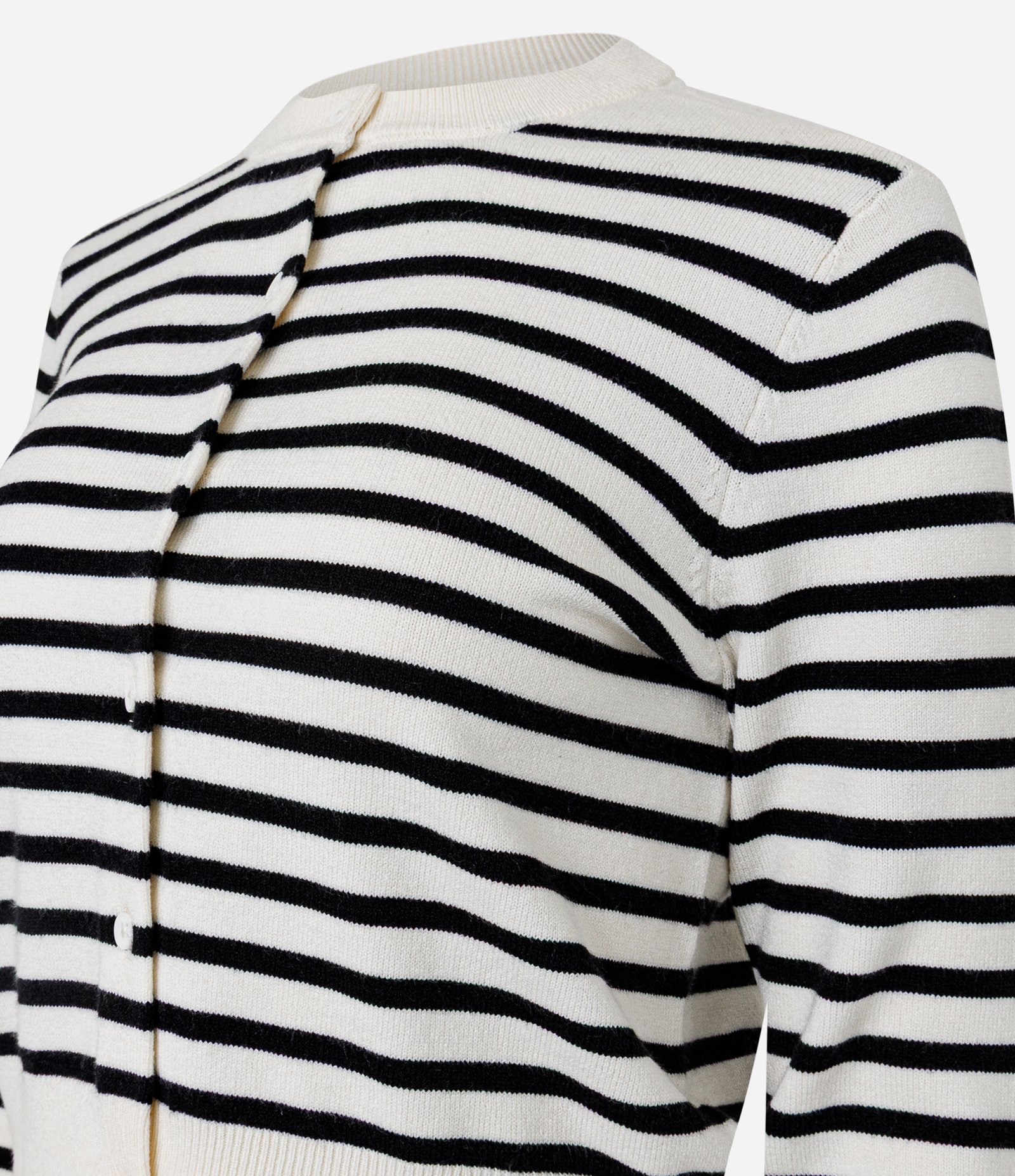 Cardigan Curto em Tricô Listrado com Gola Redonda Off White e Preto 2