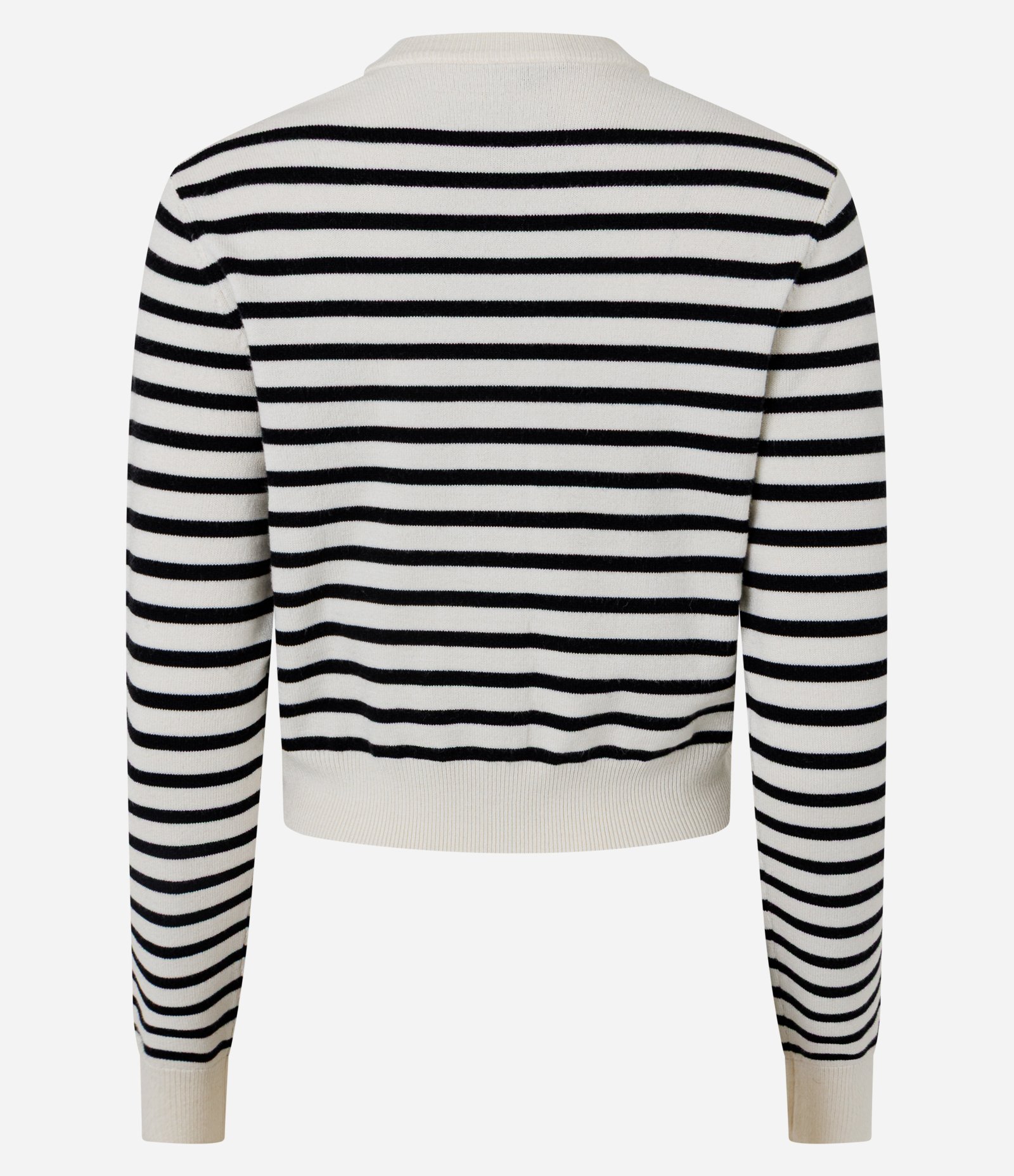 Cardigan Curto em Tricô Listrado com Gola Redonda Off White e Preto 3