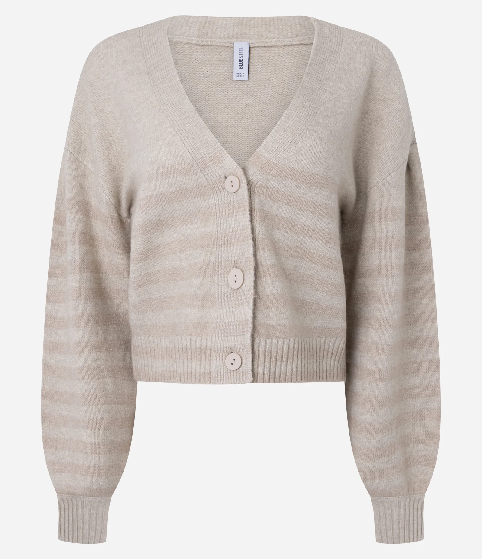 Cardigan em Tricô Listrado com Decote V Bege 5