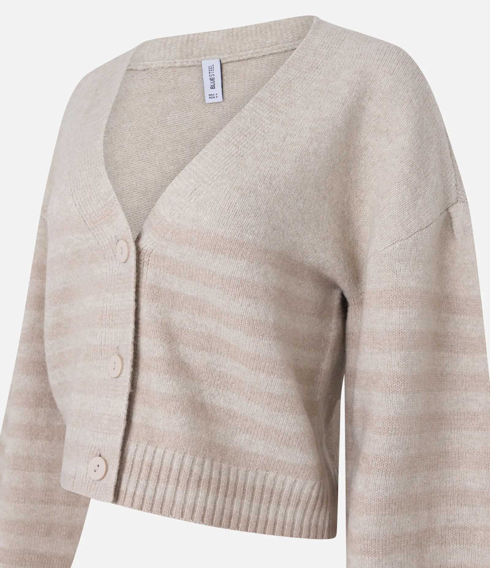 Cardigan em Tricô Listrado com Decote V Bege 6