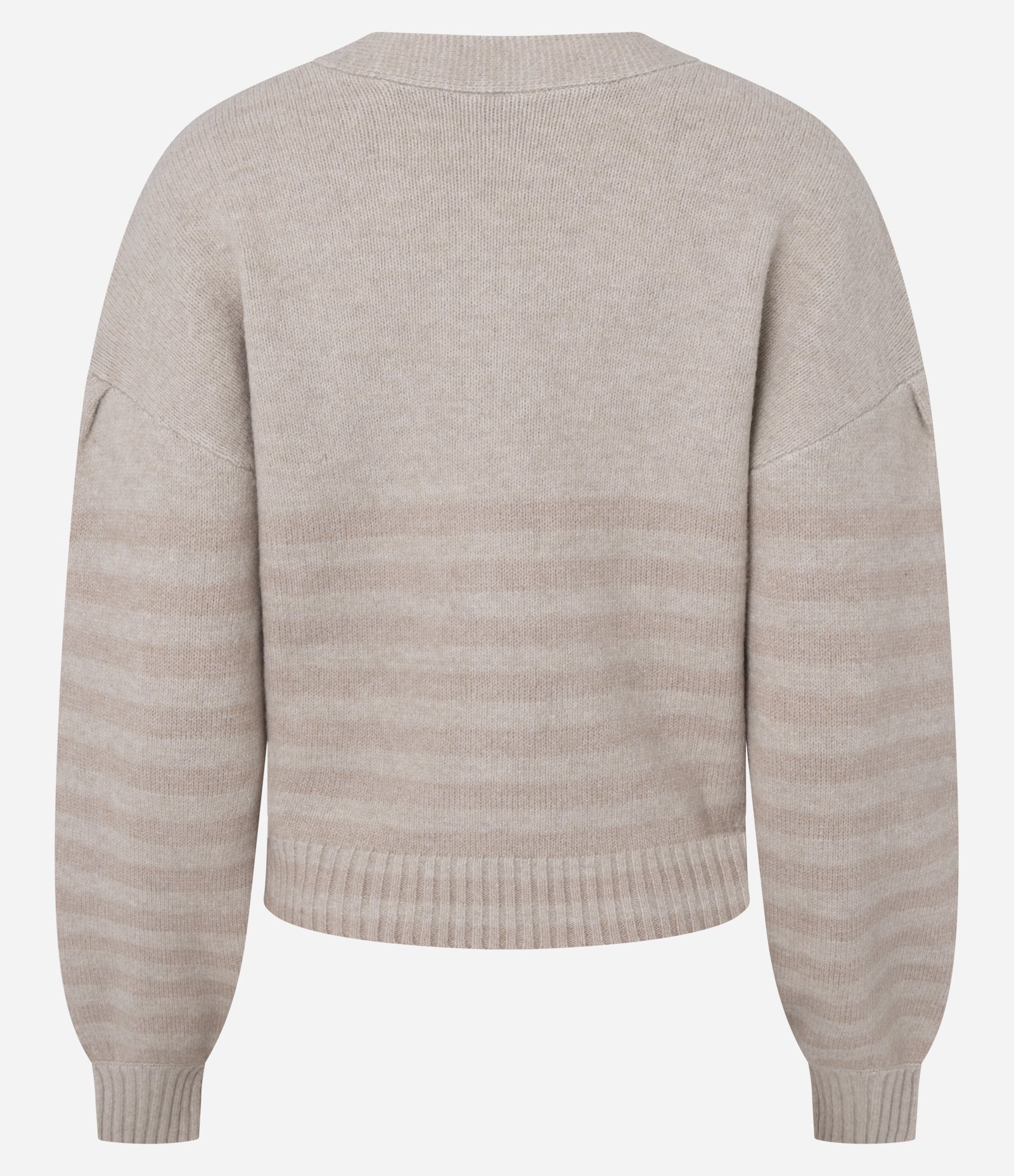 Cardigan em Tricô Listrado com Decote V Bege 7