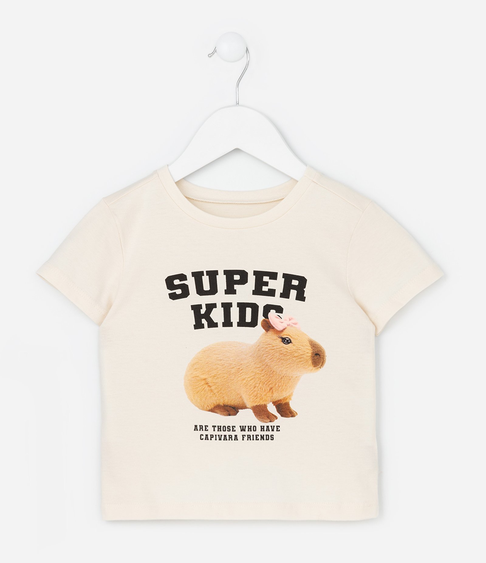 Camiseta Infantil com Estampa de Capivara Realista  - Tam 1 a 6 Anos Bege 1