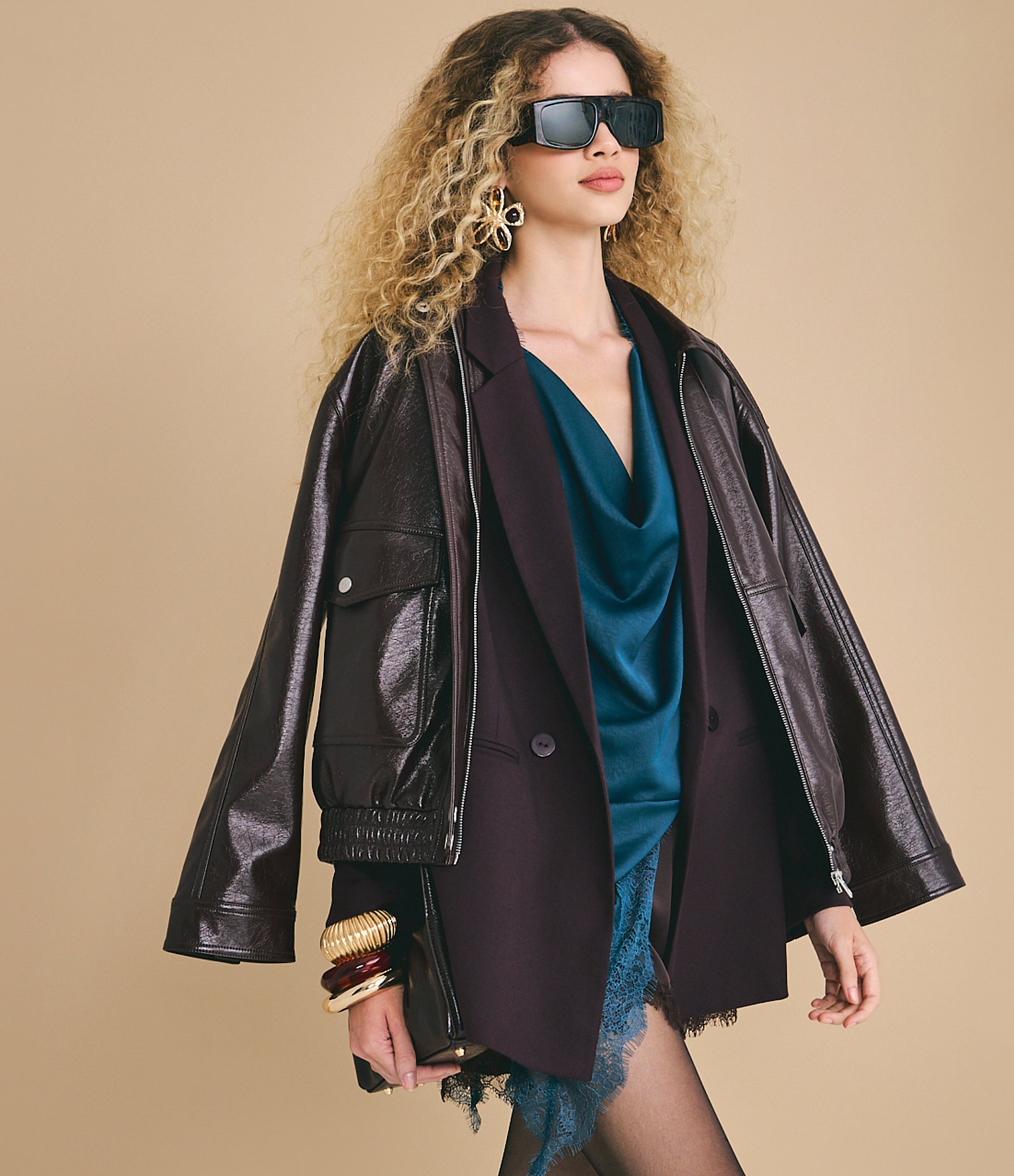 Blazer em Alfaiataria Alongado com Abotoamento Vinho 1