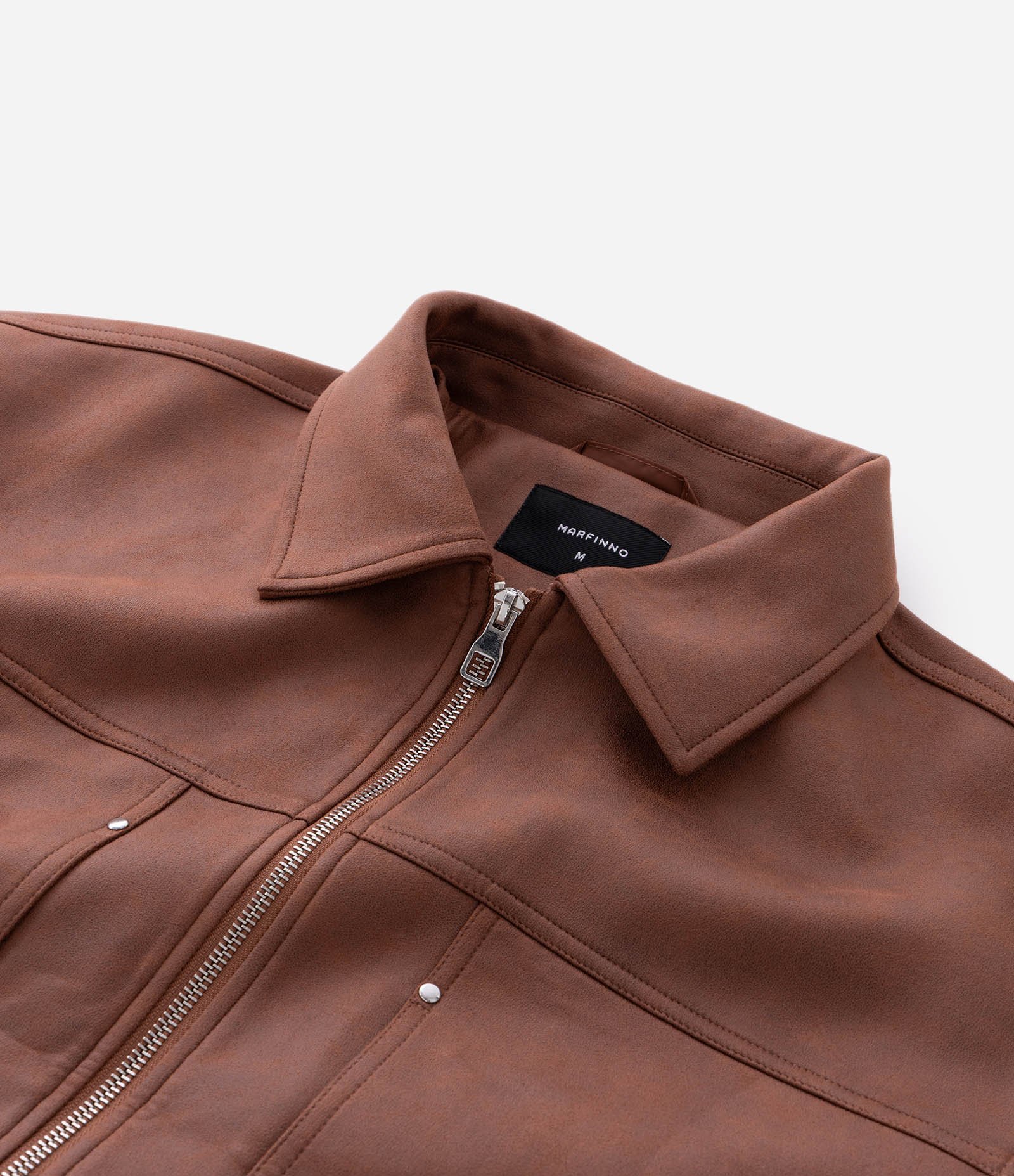 Jaqueta Suede Liso com Zíper Marrom 9