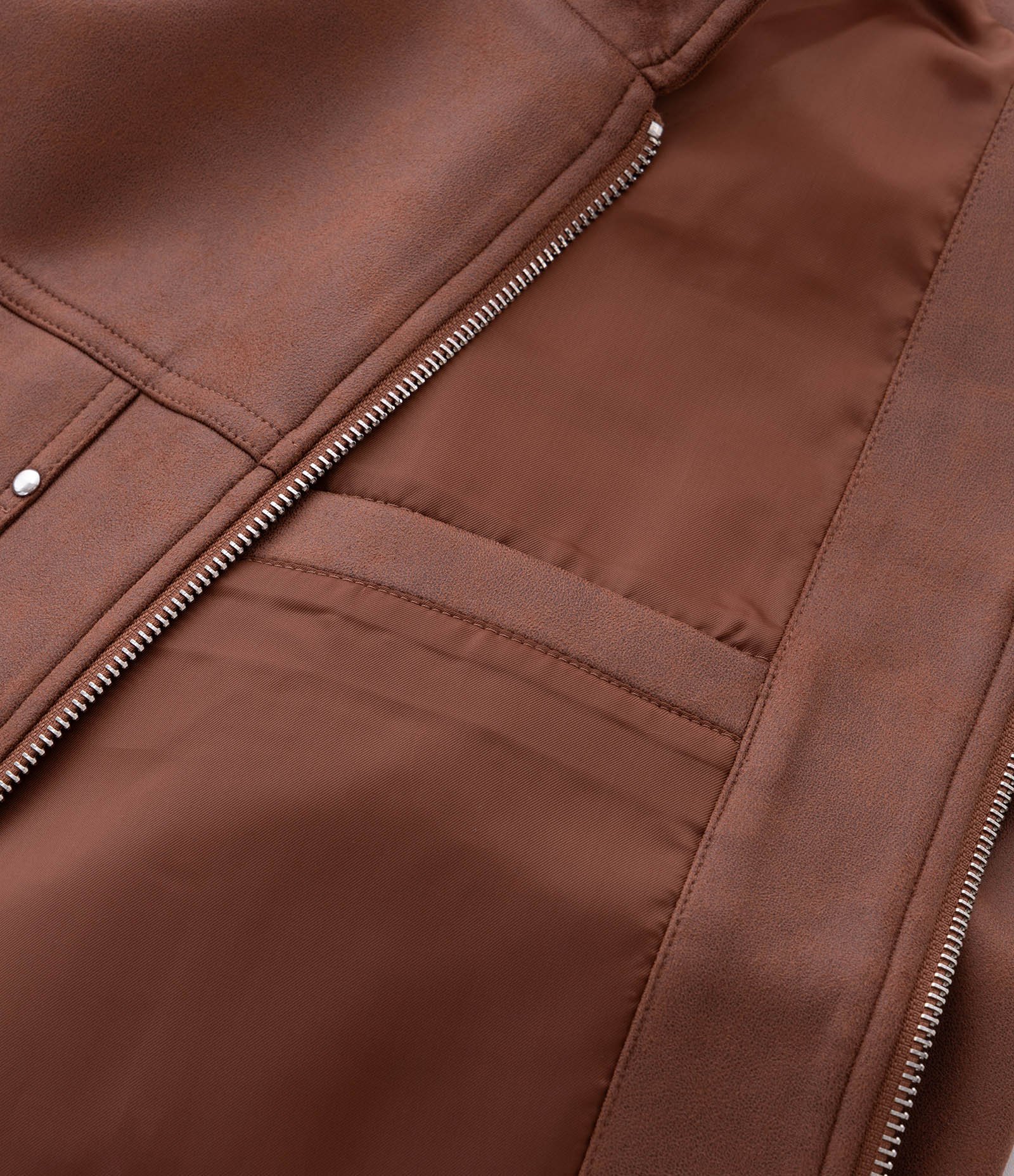 Jaqueta Suede Liso com Zíper Marrom 10