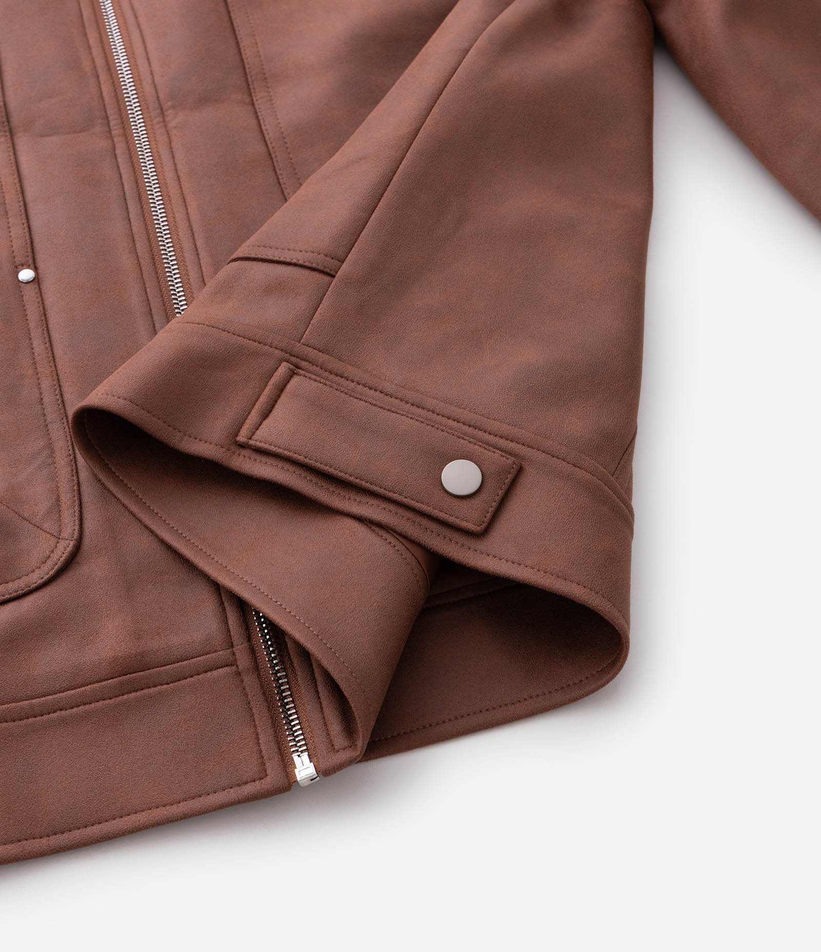 Jaqueta Suede Liso com Zíper Marrom 11