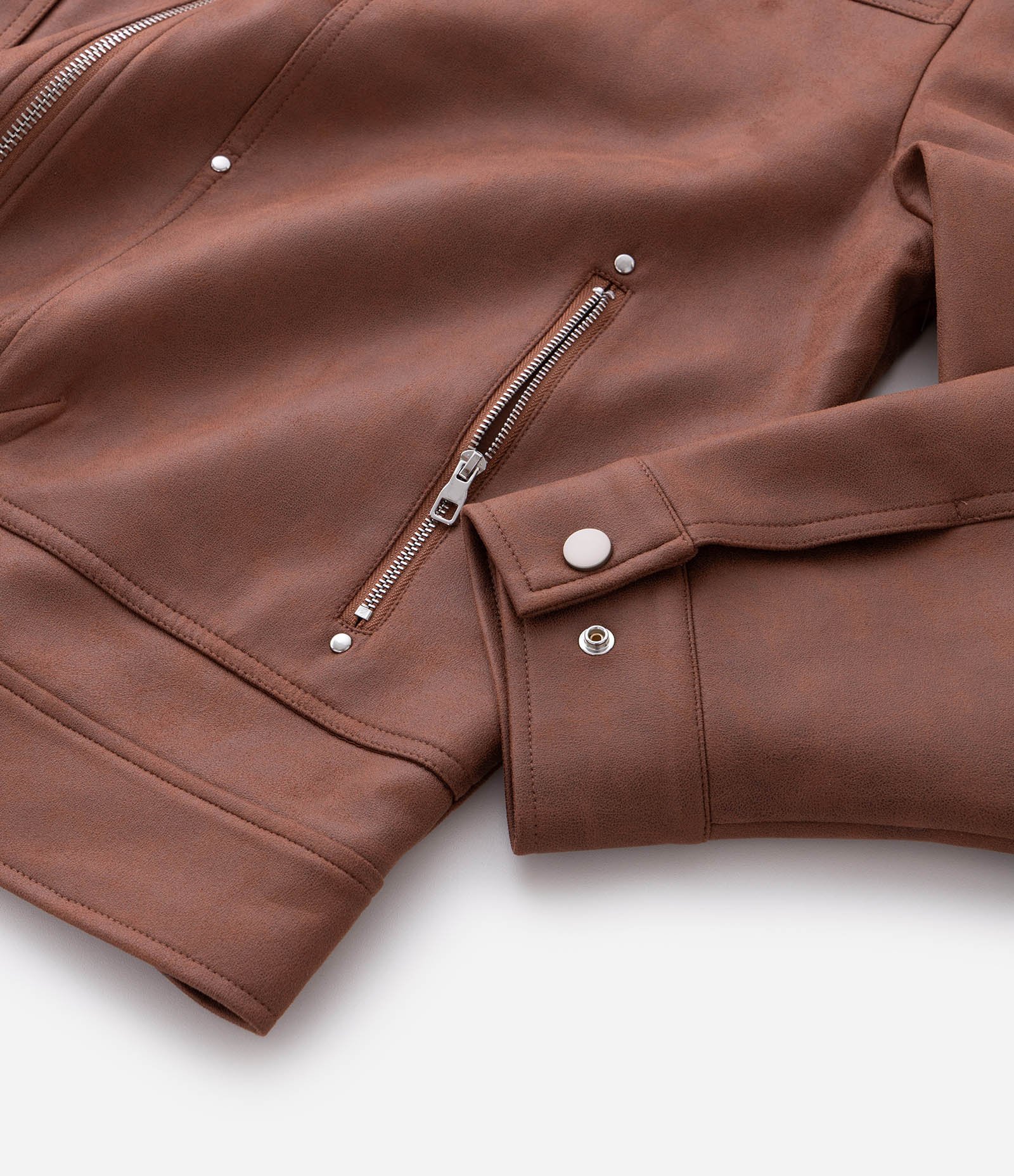 Jaqueta Suede Liso com Zíper Marrom 12