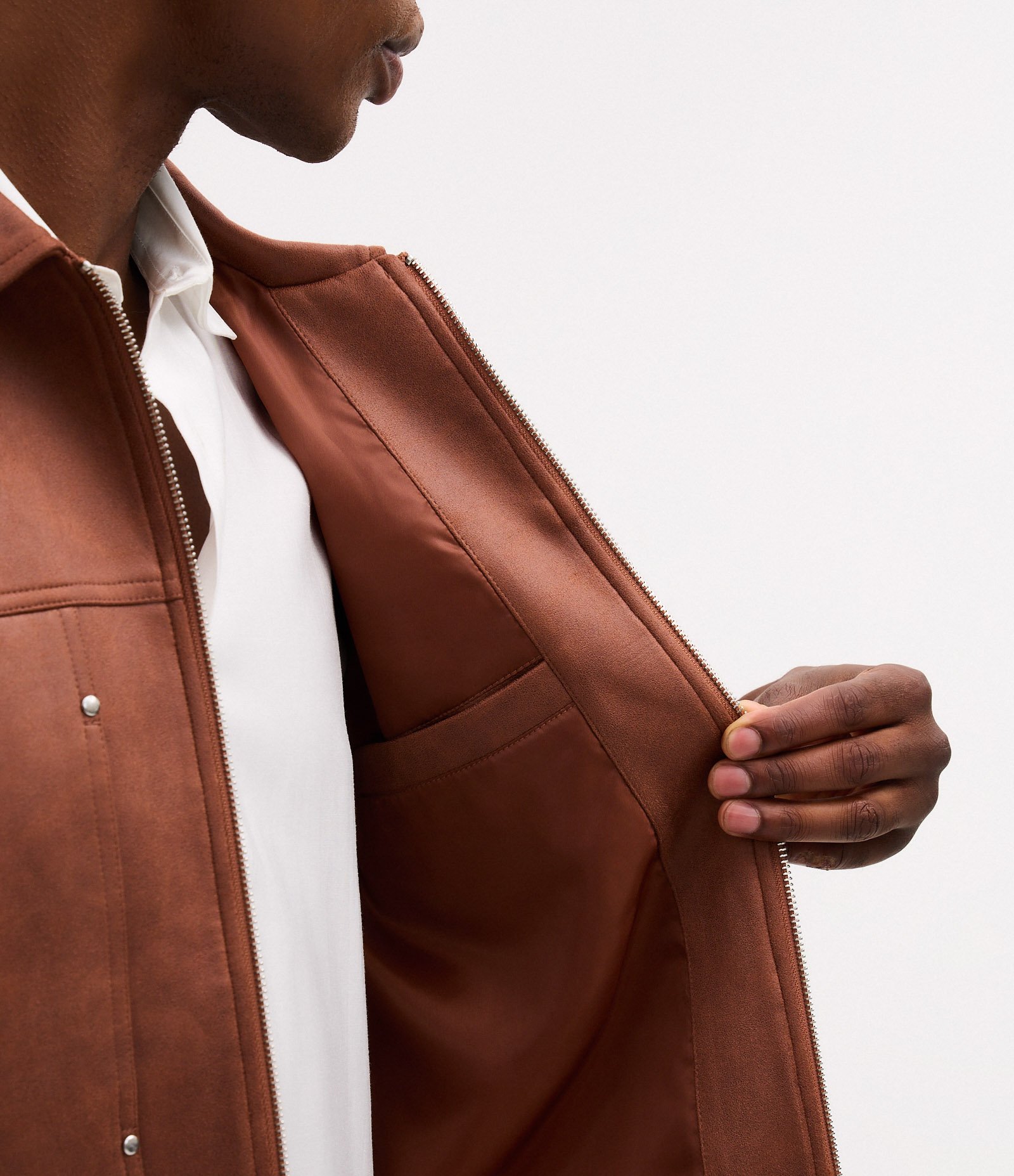 Jaqueta Suede Liso com Zíper Marrom 3