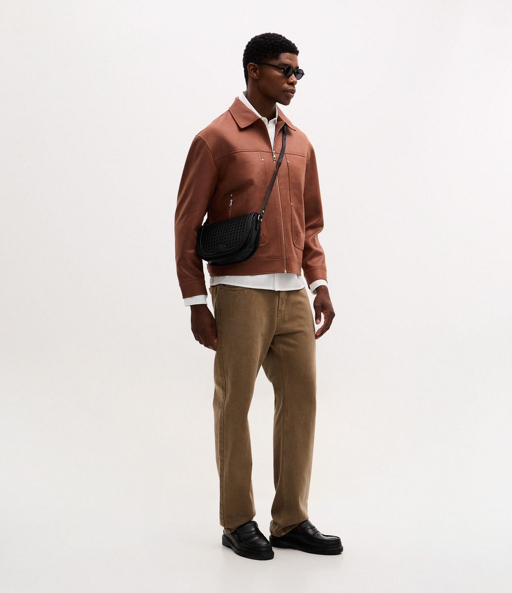 Jaqueta Suede Liso com Zíper Marrom