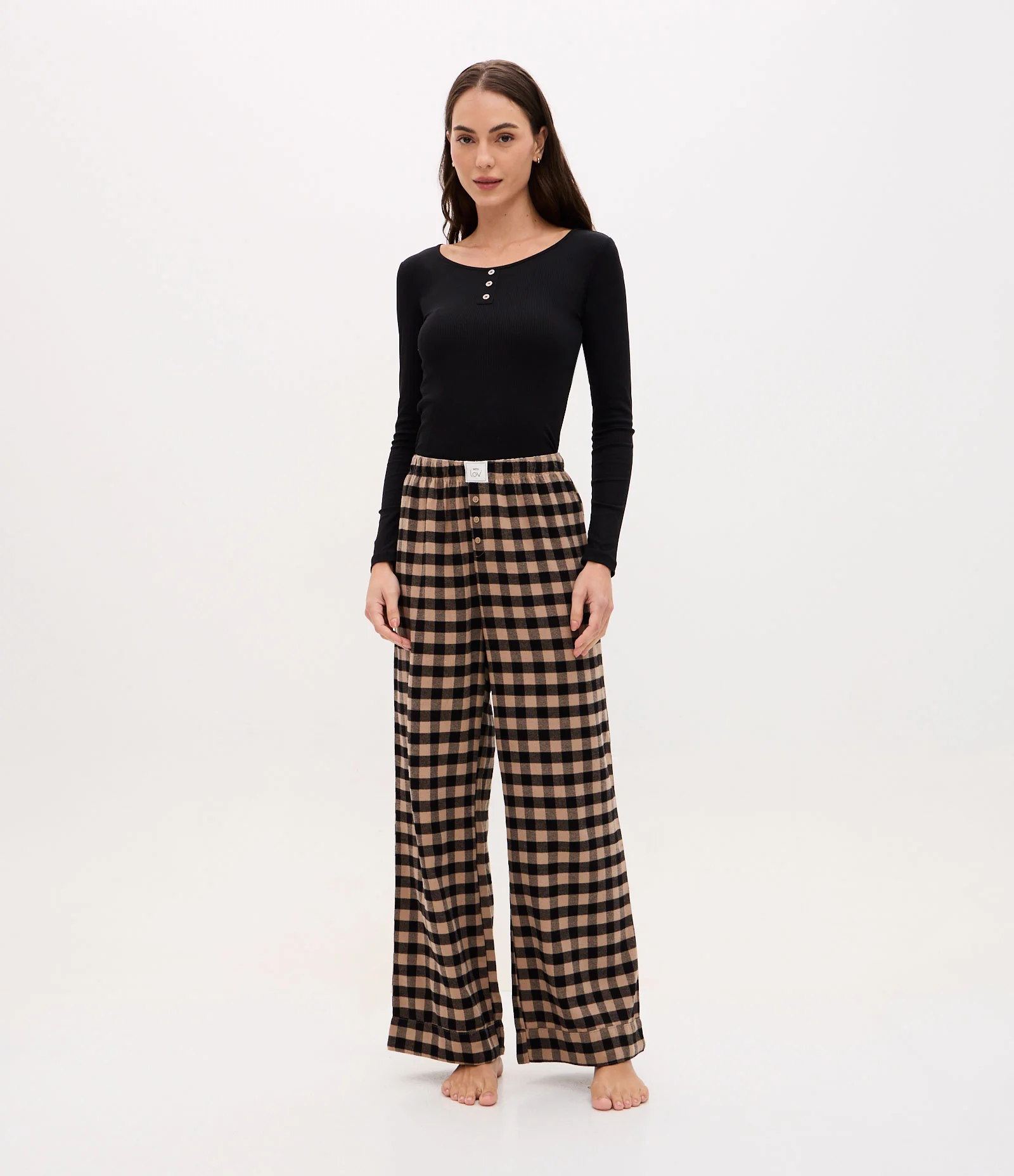 Calça de Pijama em Flanela Xadrez Marrom 1