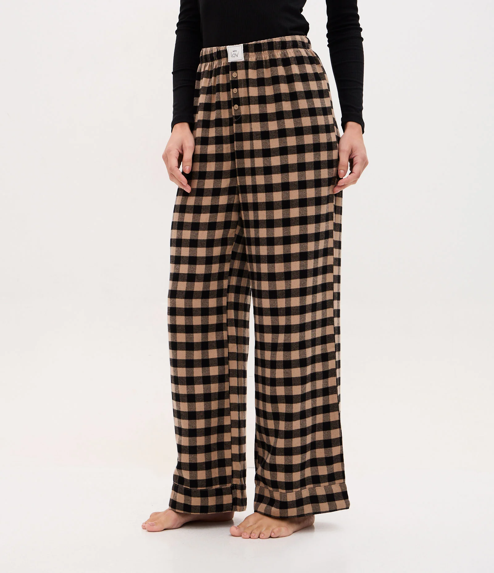 Calça de Pijama em Flanela Xadrez Marrom 2