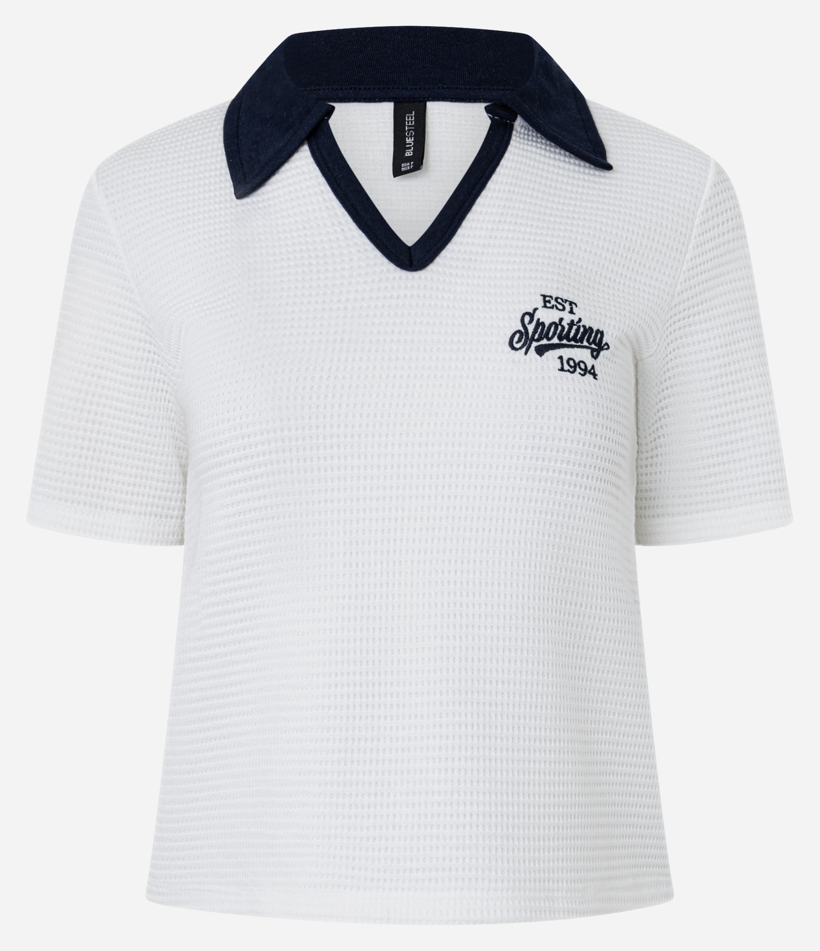 Blusa Polo em Algodão com Bordado Sporting e Texturizada Branco 4