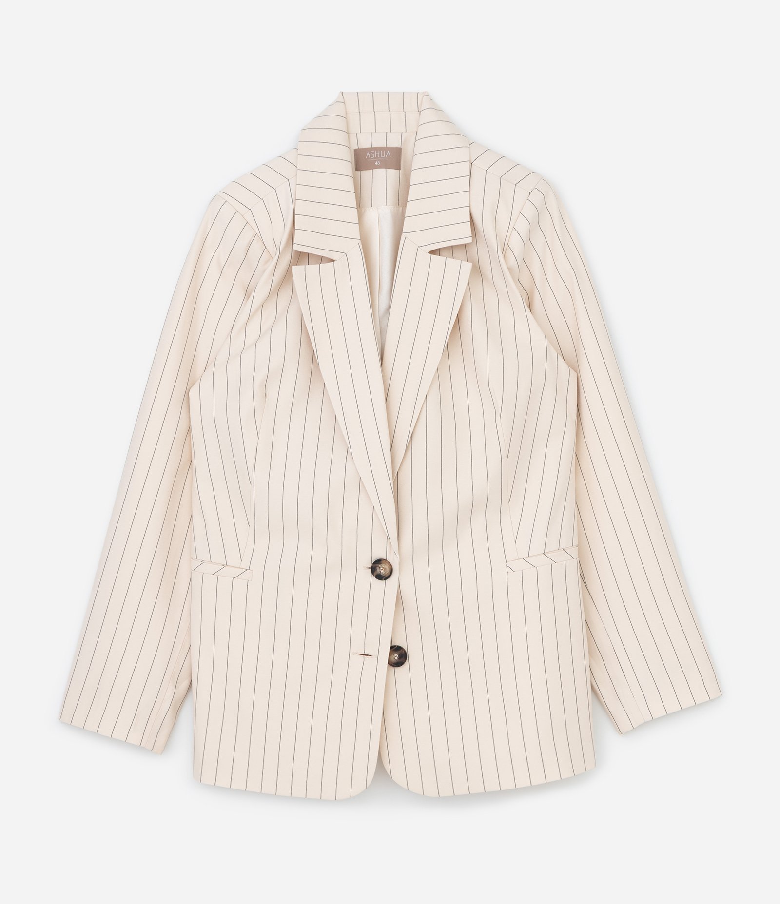 Blazer Alfaiatado com Estampa de Listras Curve & Plus Size Bege 4