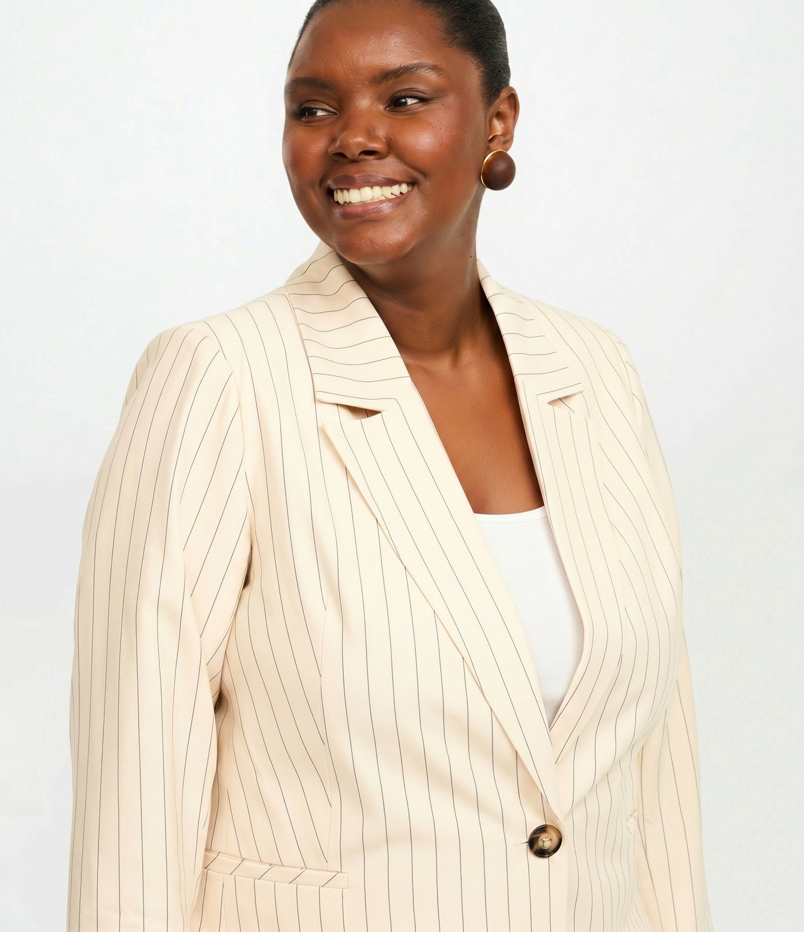 Blazer Alfaiatado com Estampa de Listras Curve & Plus Size Bege 3