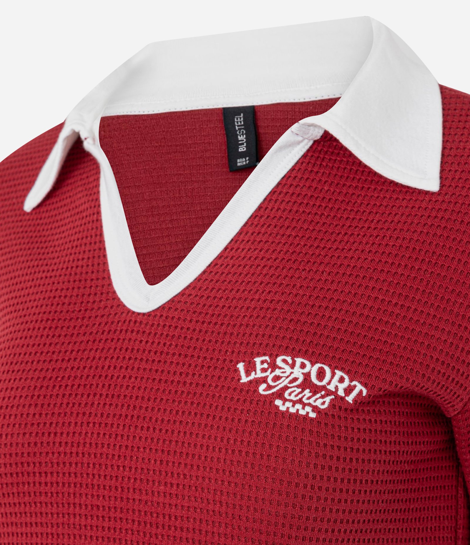 Blusa Polo com Viés Contrastantes Bordado e Textura Vermelho 5