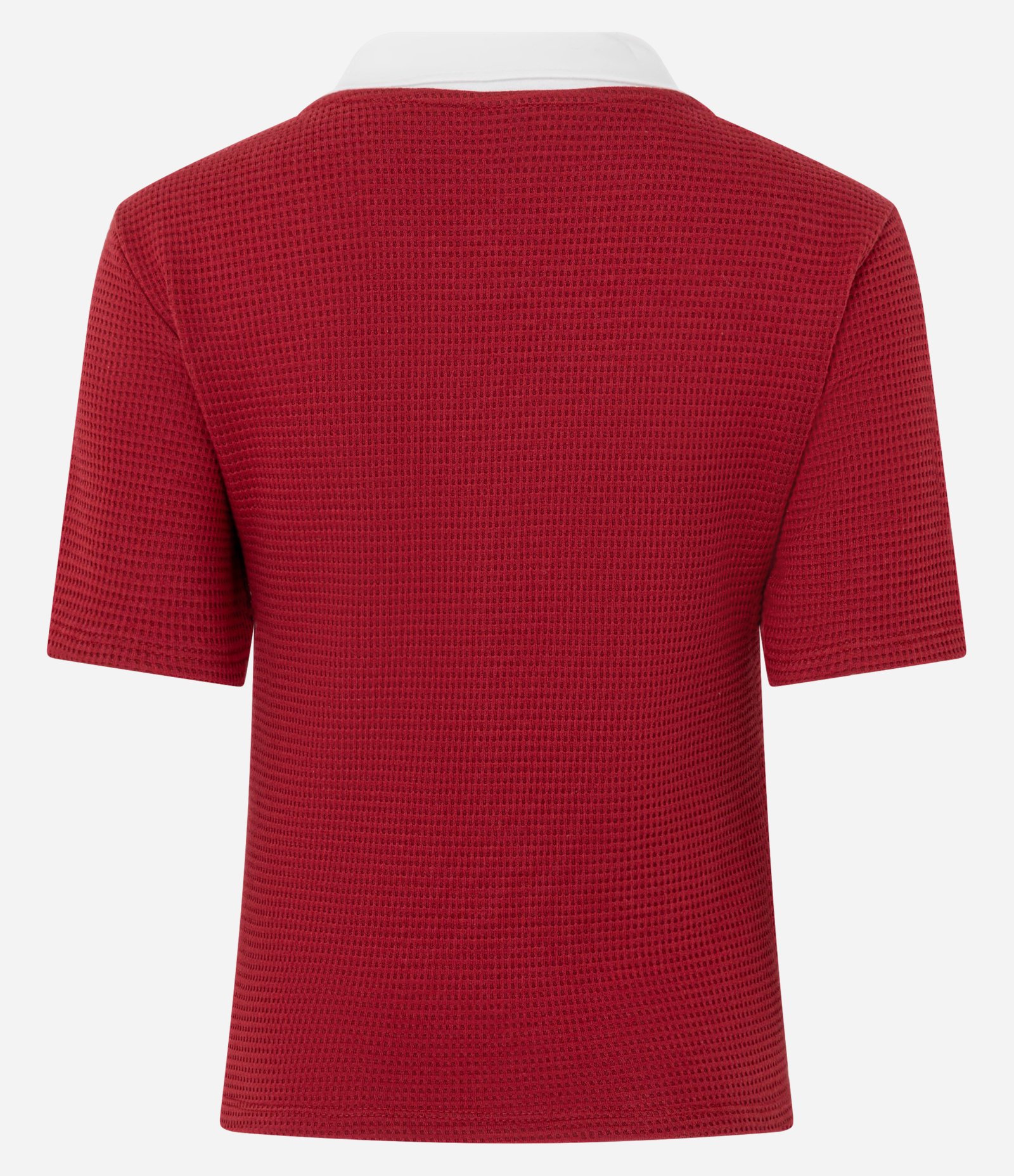 Blusa Polo com Viés Contrastantes Bordado e Textura Vermelho 6