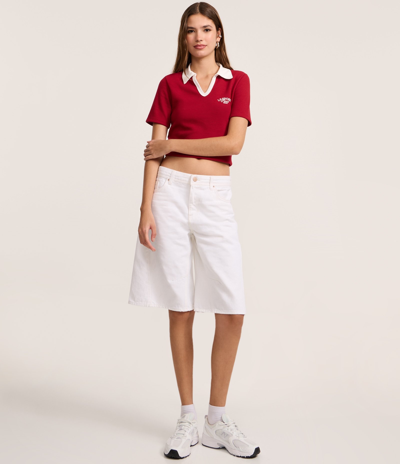 Blusa Polo com Viés Contrastantes Bordado e Textura Vermelho 2