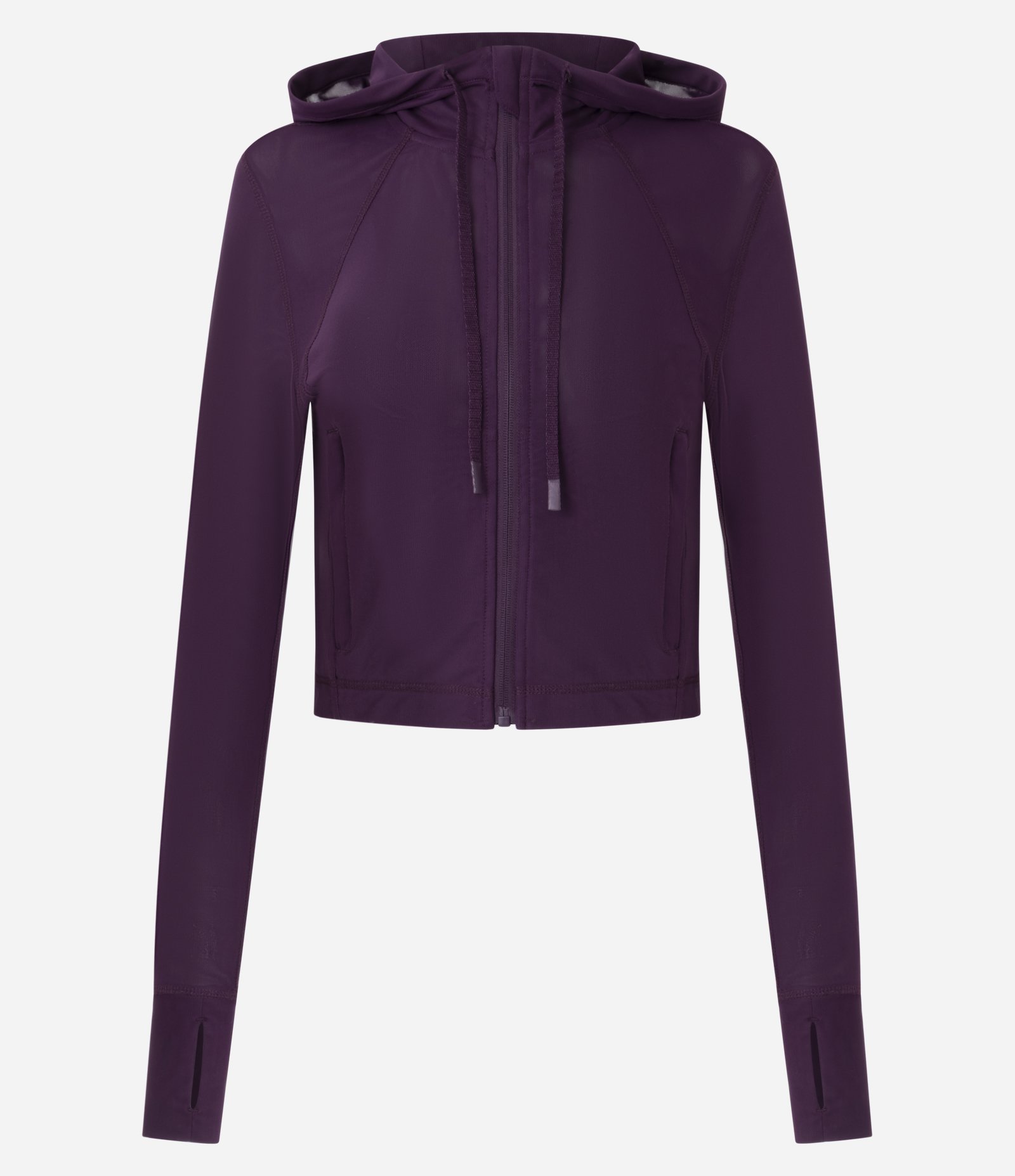 Jaqueta Esportiva em Microfibra com Capuz e Recorte em Tule Roxo 1