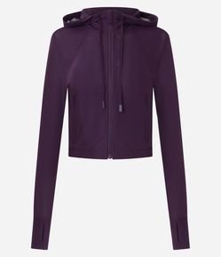 Jaqueta Esportiva em Microfibra com Capuz e Recorte em Tule