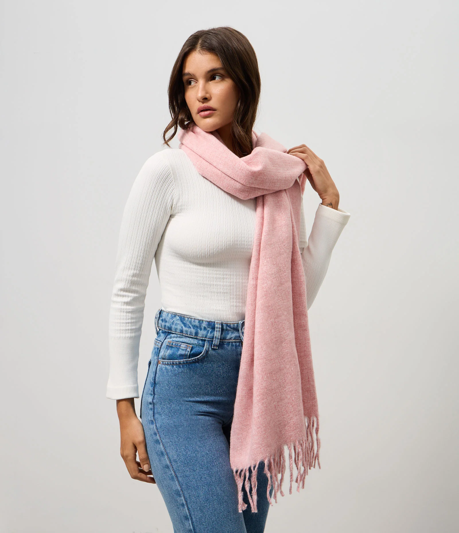 Cachecol Comfy em Flanela com Franjas Rosa 1