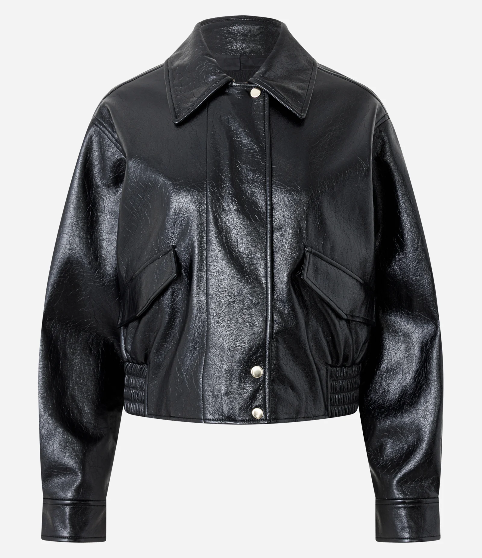 Jaqueta Bomber em PU com Elástico na Barra Preto 1