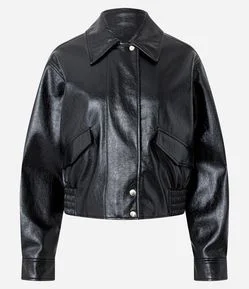 Jaqueta Bomber em PU com Elástico na Barra