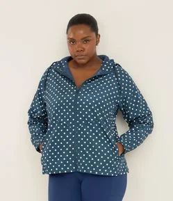 Jaqueta Esportiva Corta Vento com Capuz Estampa Poá