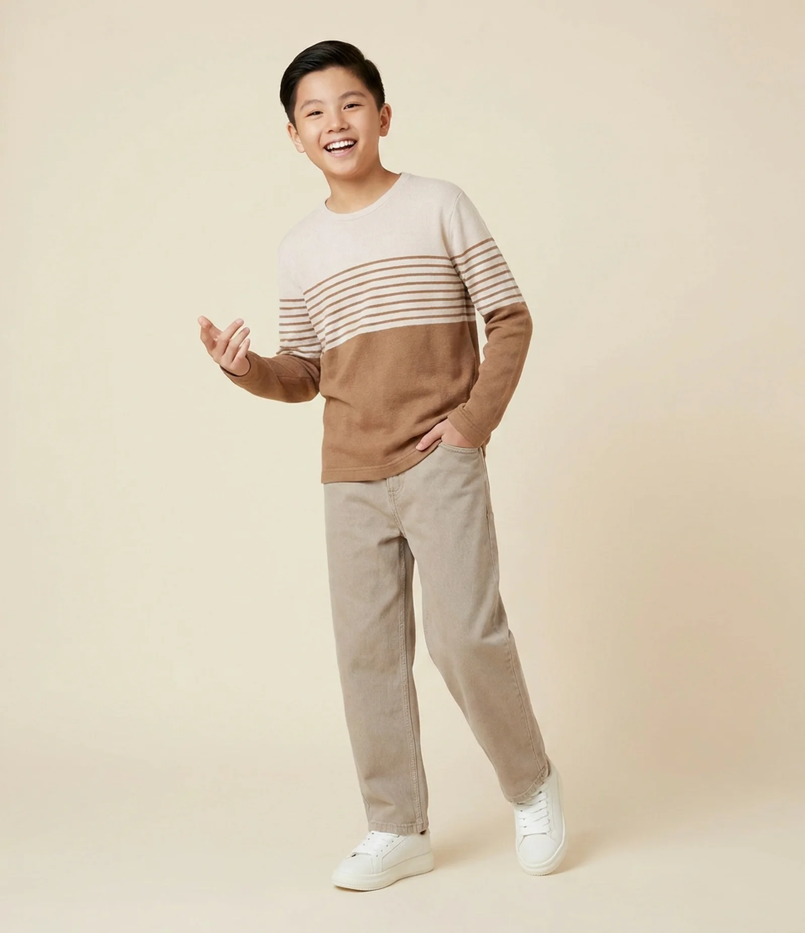 Camiseta Infantil com Listras e Bloco de Cor – Tam 5 a 14 Anos Marrom 1