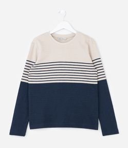 Camiseta Infantil com Listras e Bloco de Cor – Tam 5 a 14 Anos