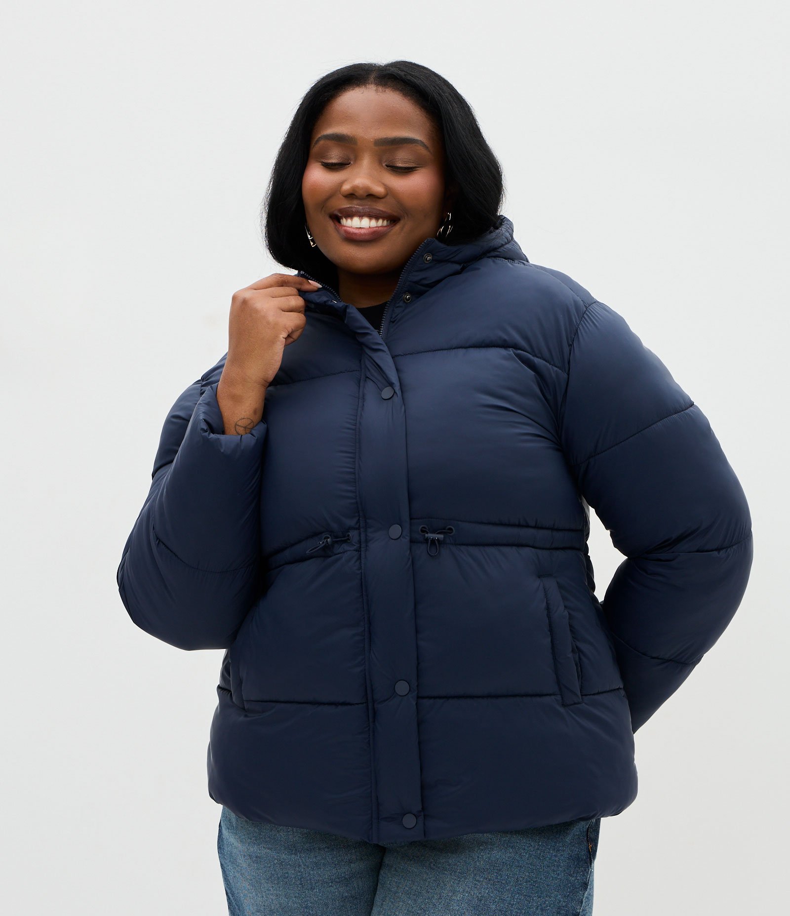 Jaqueta Pesada Acolchoada com Capuz e Regulador Curve & Plus Size Azul 1