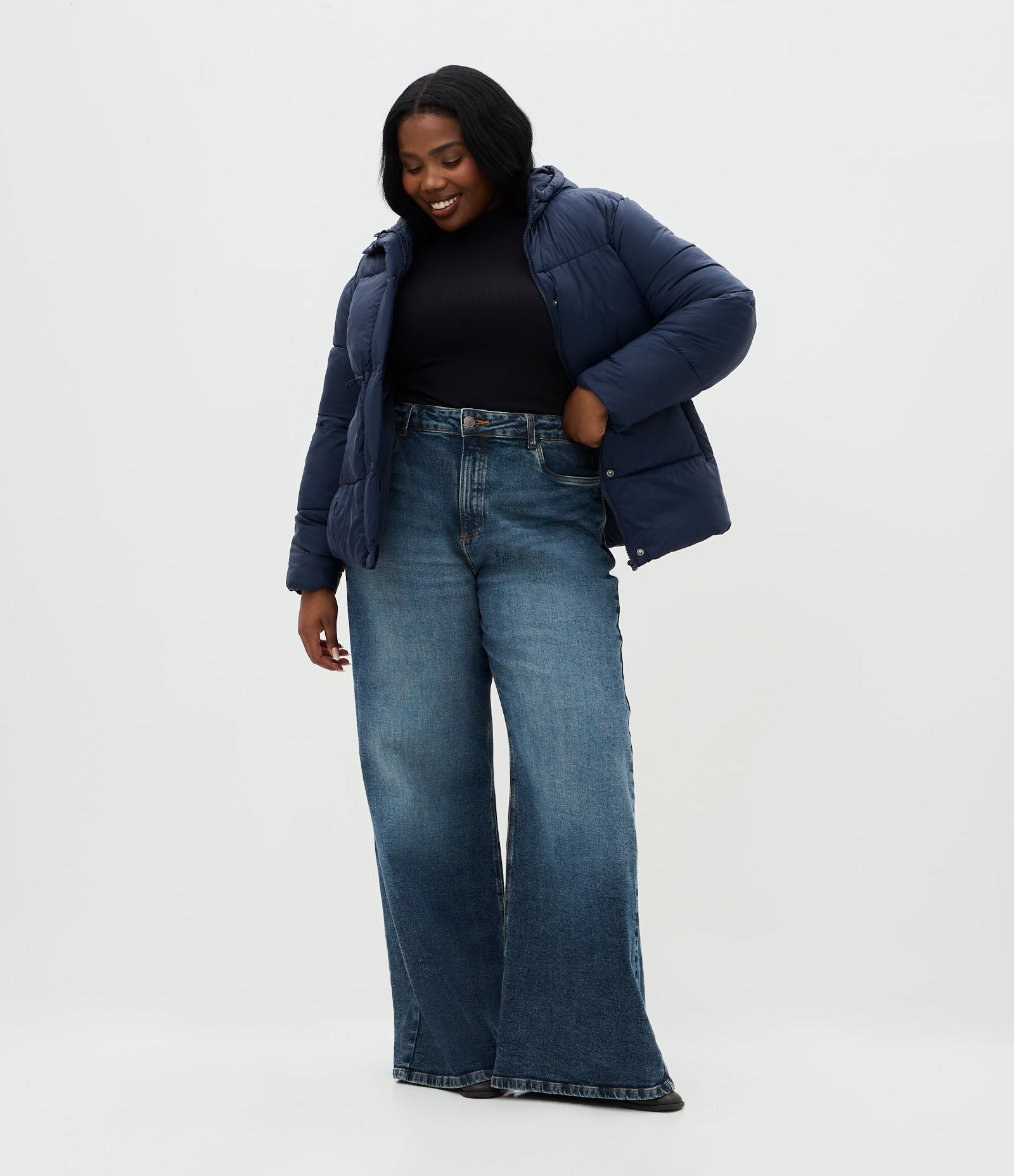 Jaqueta Pesada Acolchoada com Capuz e Regulador Curve & Plus Size Azul 2