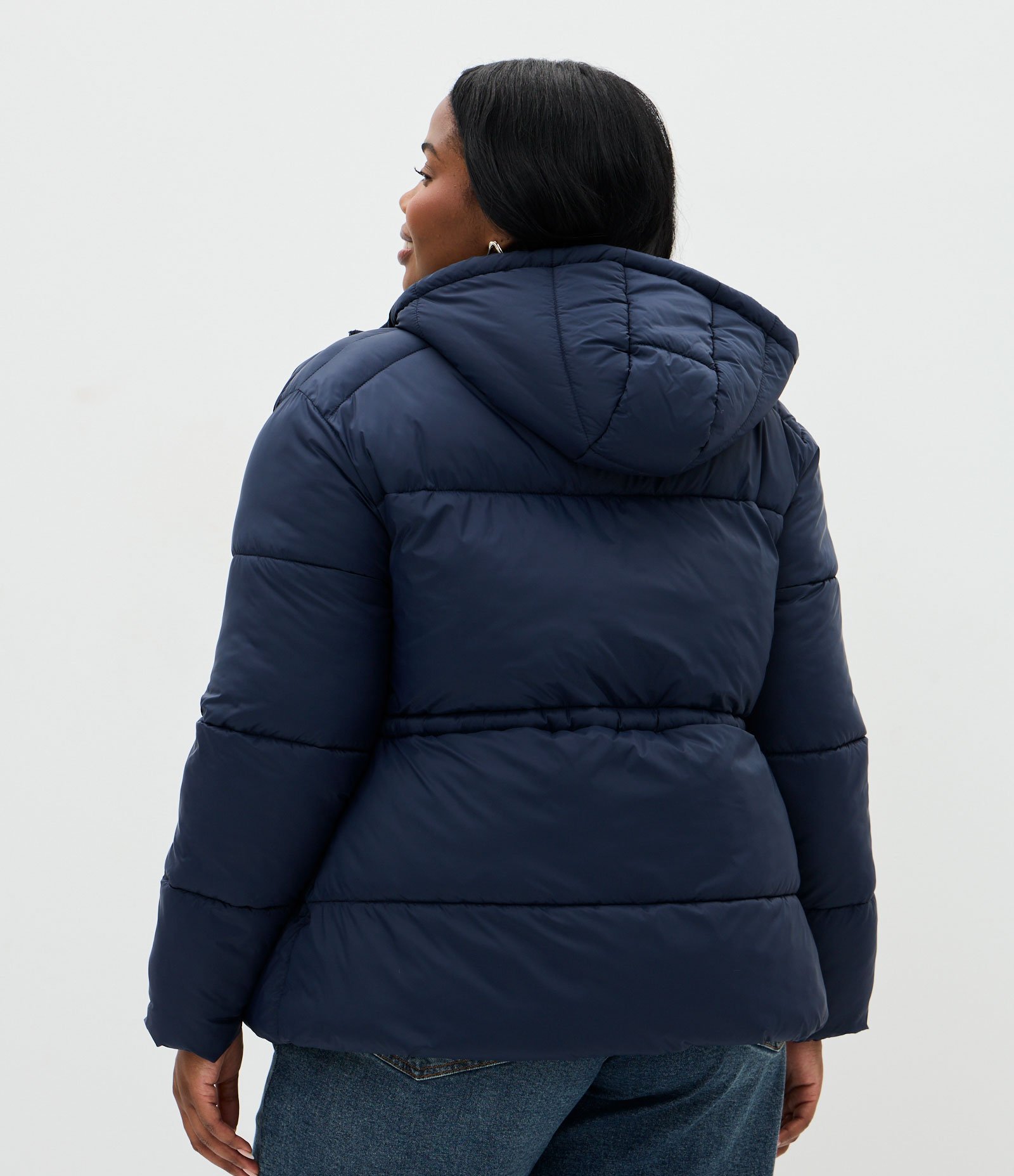 Jaqueta Pesada Acolchoada com Capuz e Regulador Curve & Plus Size Azul 4