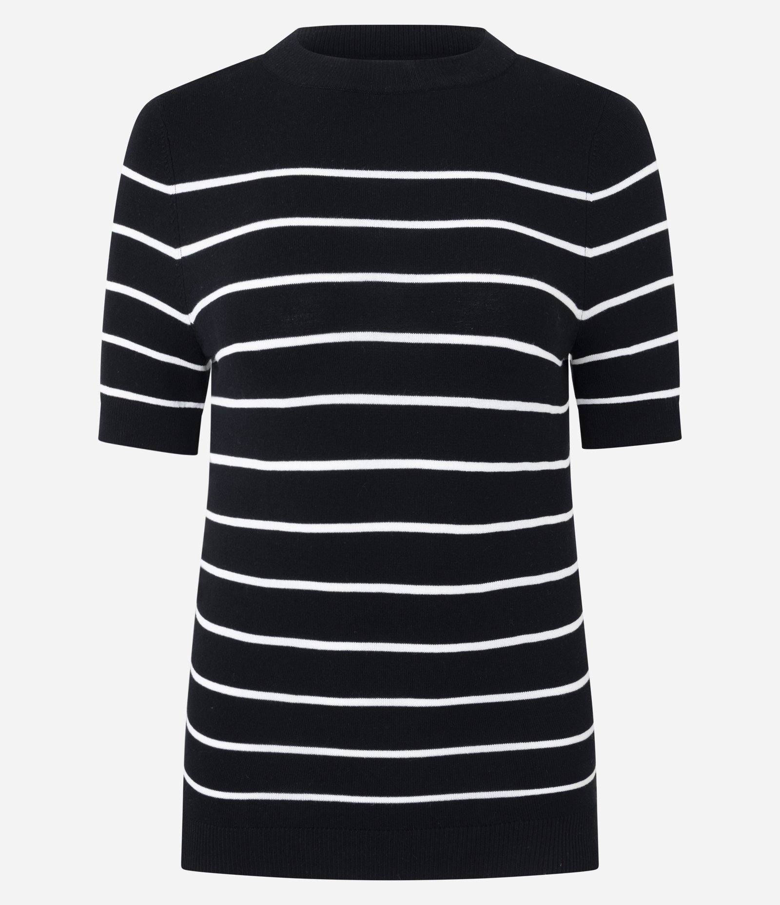 Blusa Manga Curta em Tricô com Estampa Listrada Preto 1