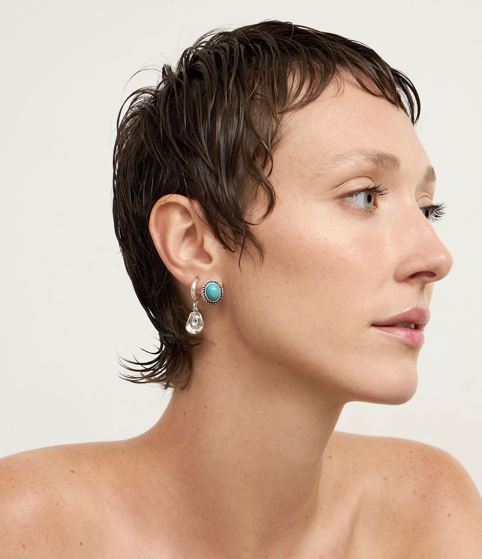 Kit 03 Brincos Argola com Pingentes e Botão Prata/Verde 3