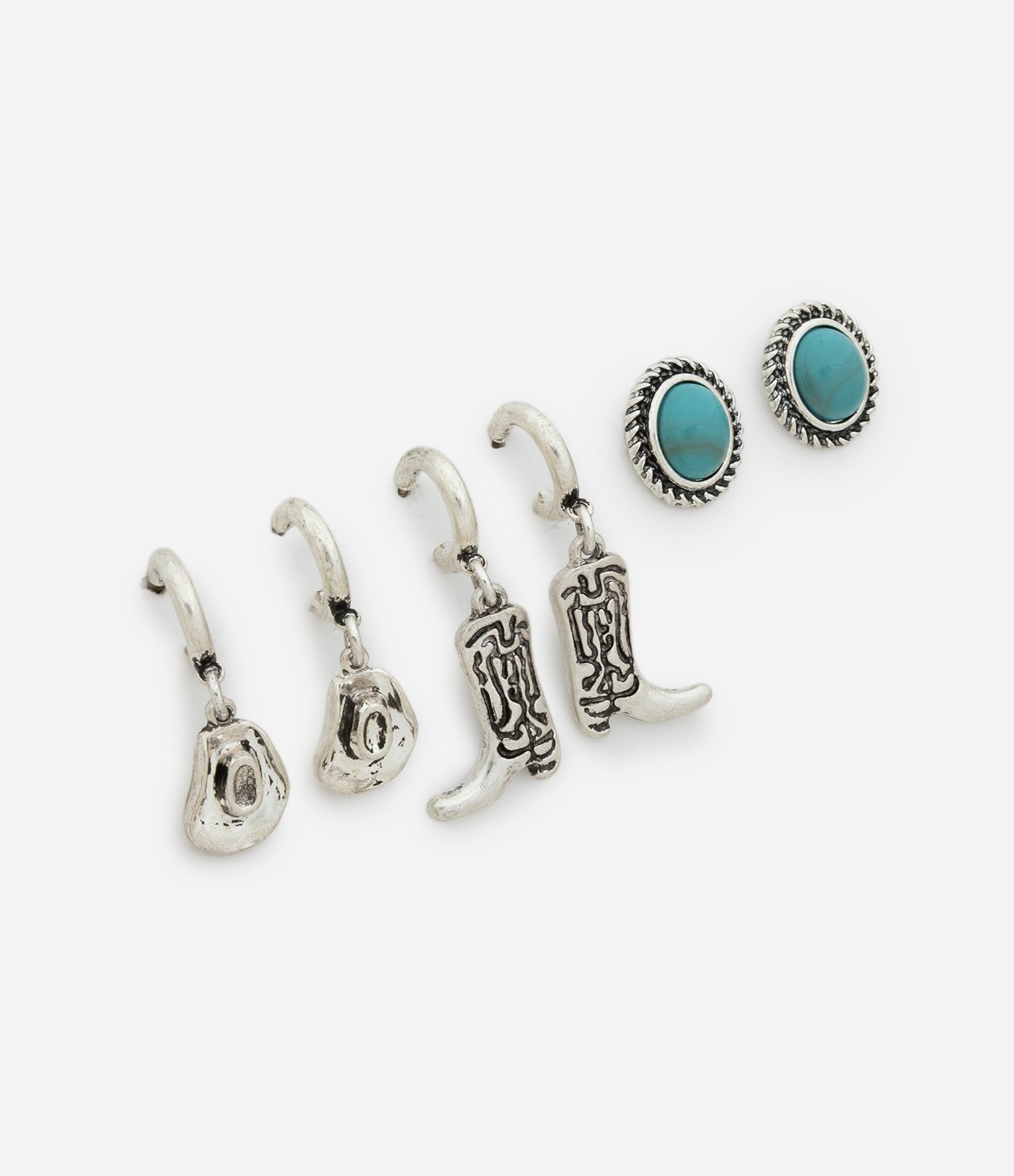 Kit 03 Brincos Argola com Pingentes e Botão Prata/Verde 1