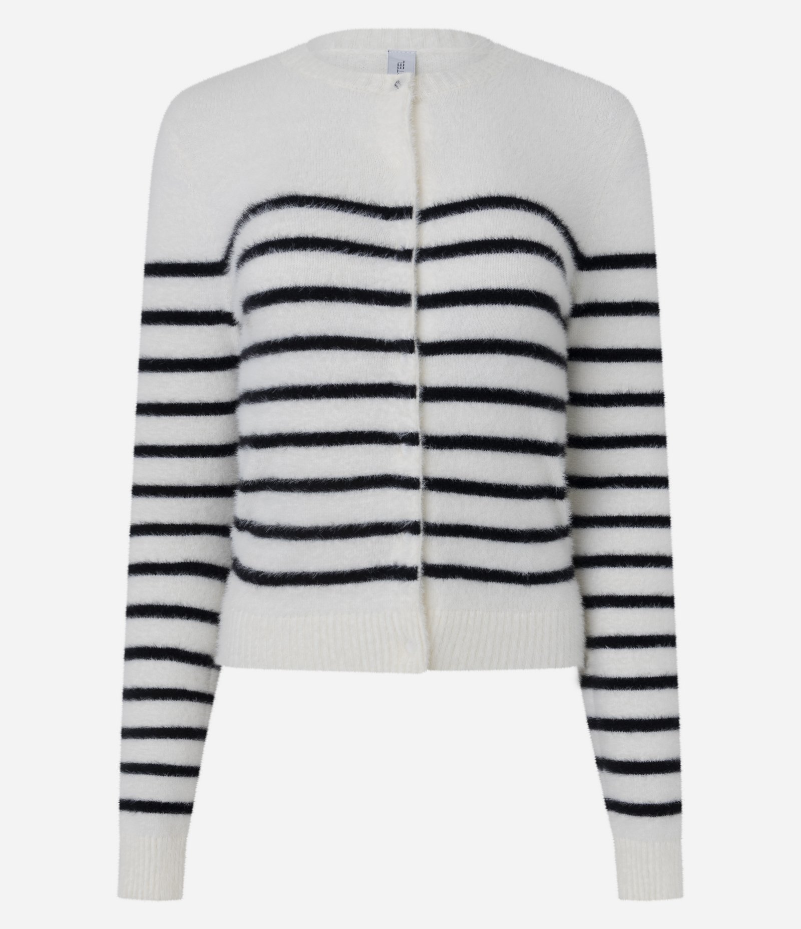 Cardigan em Tricô Listrado com Pelinhos e Botões de Pérola Branco 5