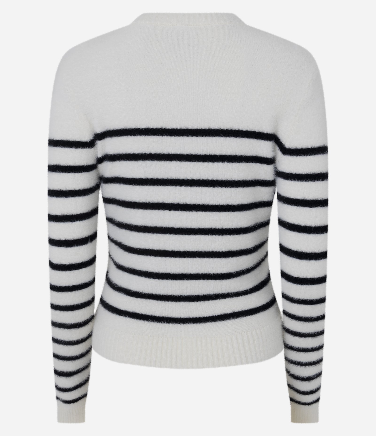 Cardigan em Tricô Listrado com Pelinhos e Botões de Pérola Branco 7