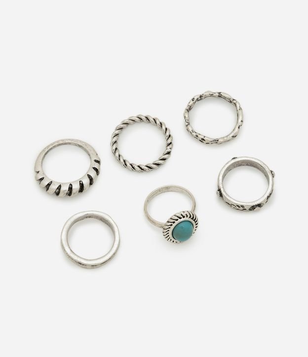 Kit 06 Anéis em Metal com Detalhes Arabesco e Resina