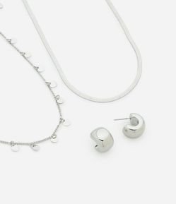 Conjunto de Colar Camadas com Pingente de Coração e Brinco Argola Bold