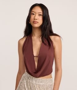 Blusa Frente Única em Microfibra com Decote Profundo