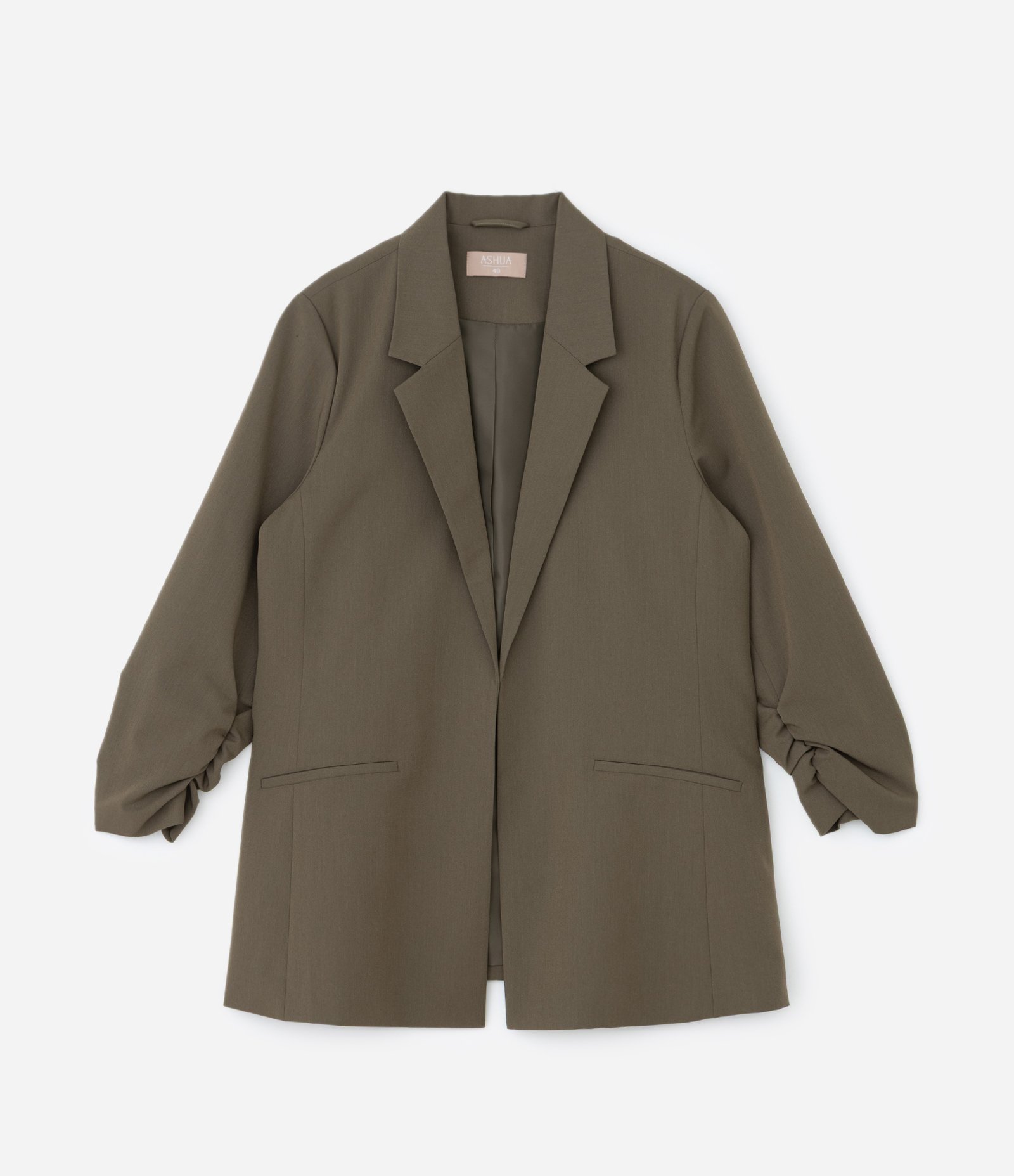 Blazer Alongado em Crepe Manga Puxadinha Curve & Plus Size Verde Musgo 1