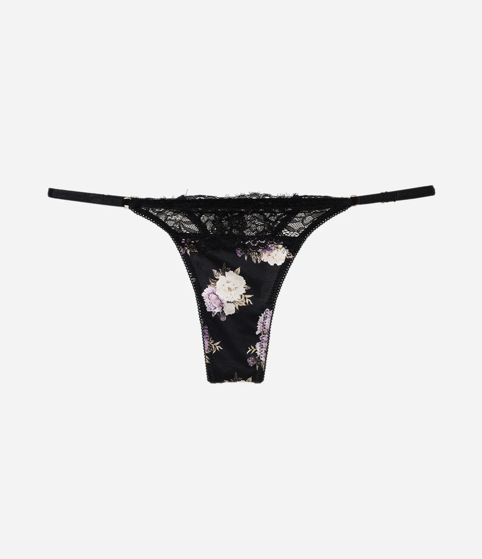 Calcinha String Fio Duplo em Microfibra Com Detalhes de Renda e Estampa Floral Preto 5