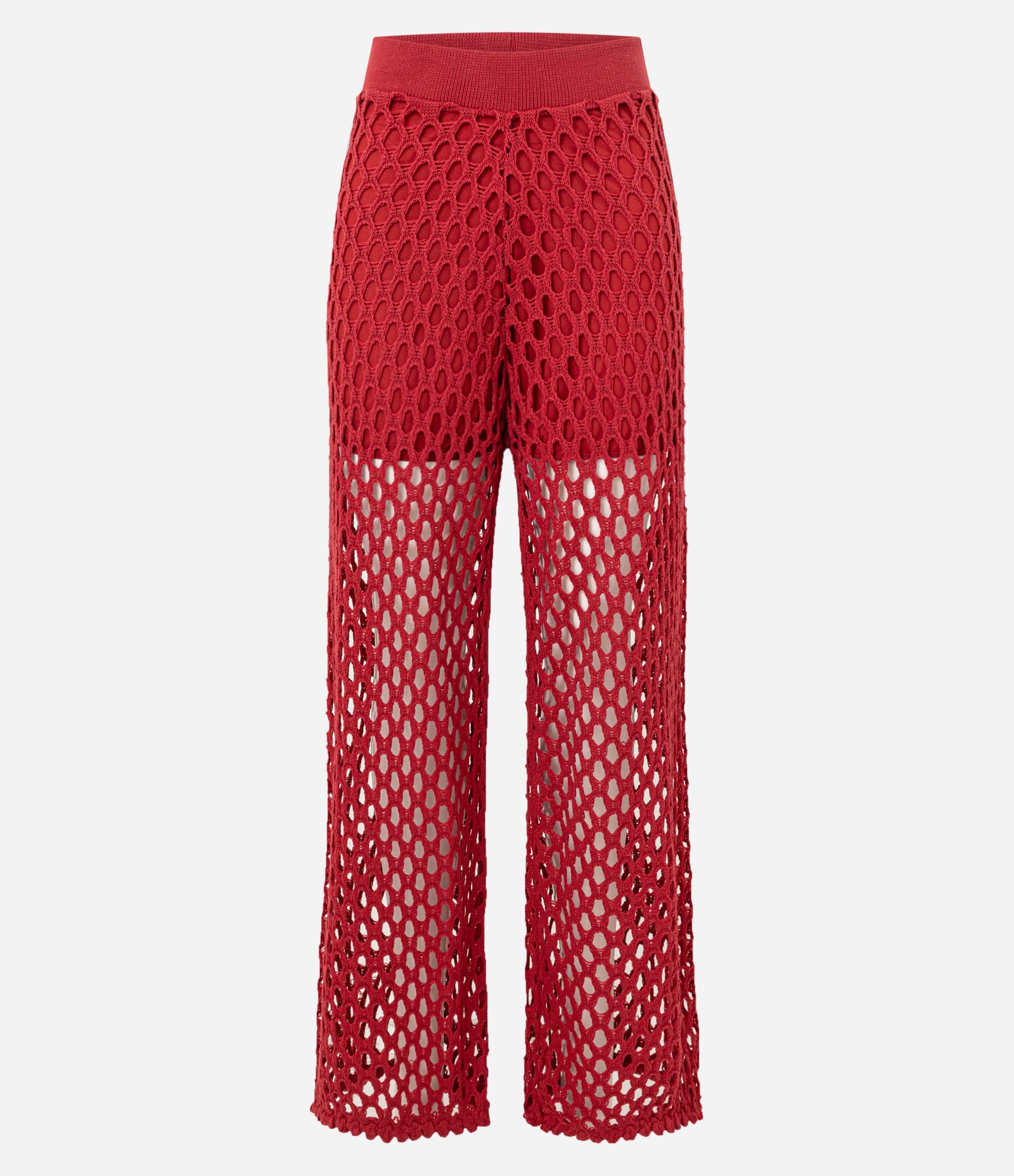 Calça em Tricô com Ponto Vazado e Elástico no Cós Vermelho 5