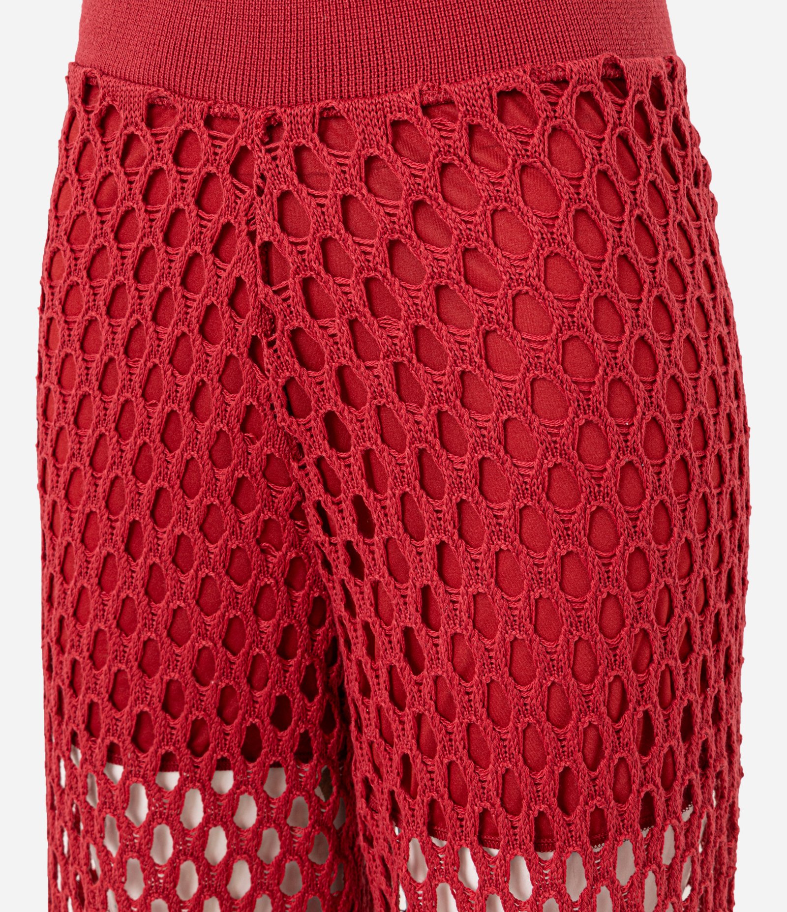 Calça em Tricô com Ponto Vazado e Elástico no Cós Vermelho 6