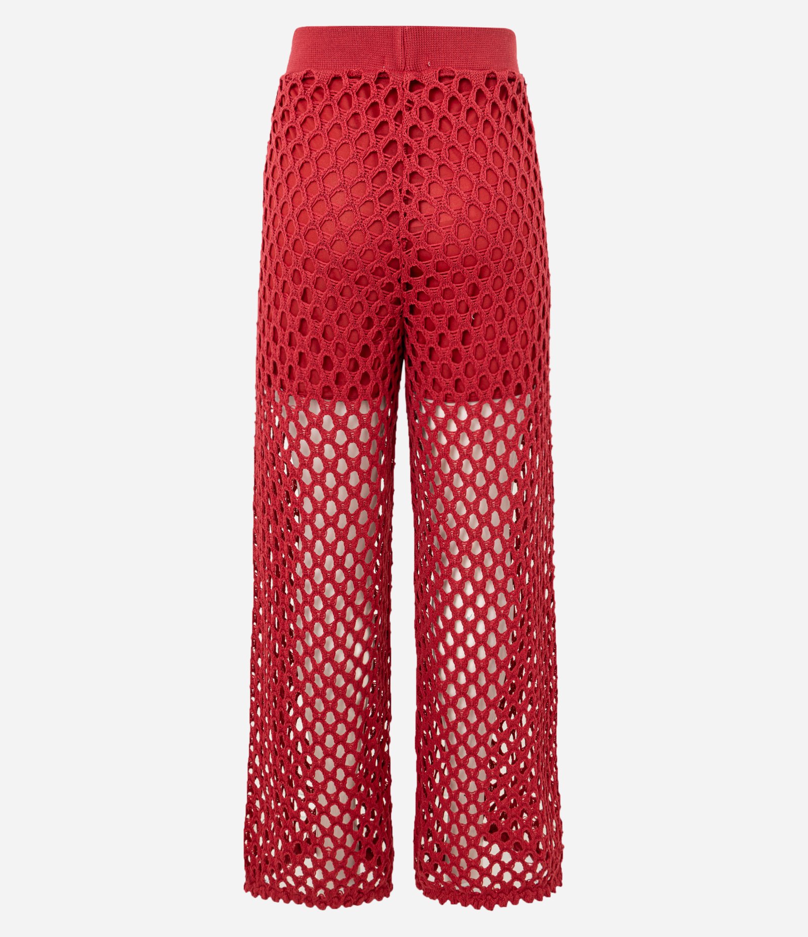Calça em Tricô com Ponto Vazado e Elástico no Cós Vermelho 7