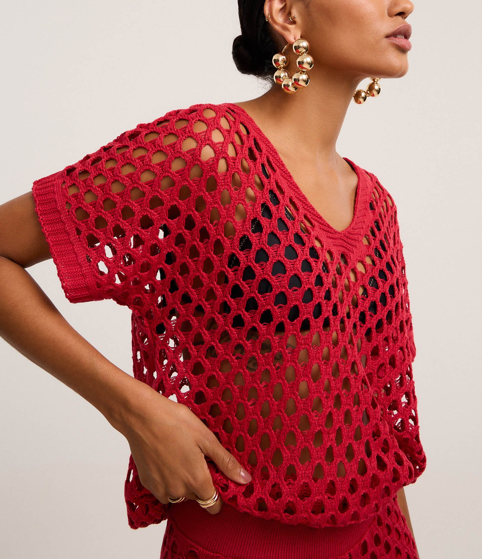 Blusa em Tricô com Ponto Aberto Vermelho 1