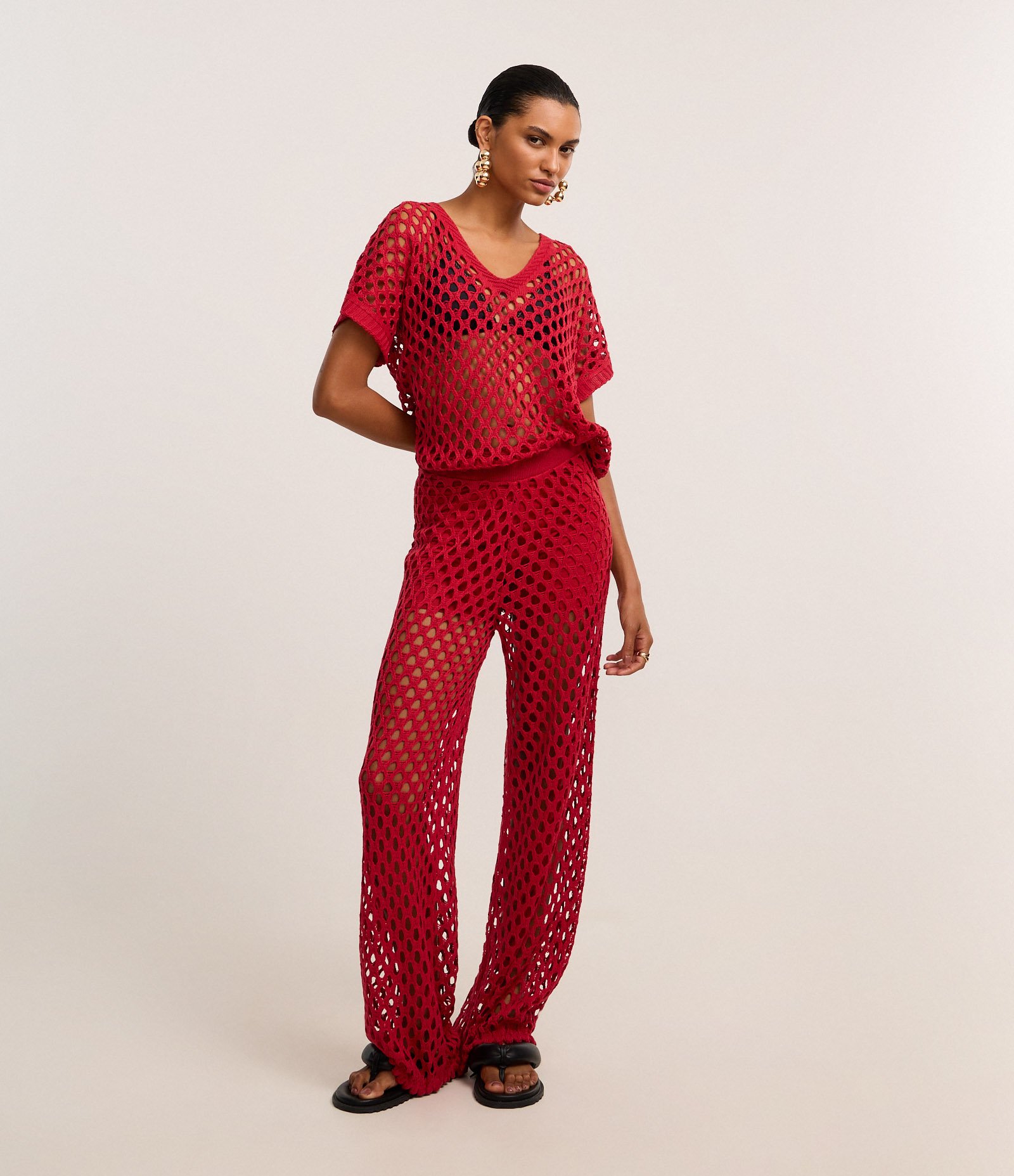 Blusa em Tricô com Ponto Aberto Vermelho 3