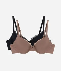 Kit 02 Sutiãs Meia Taça em Microfibra com Bojo e Detalhe em Renda